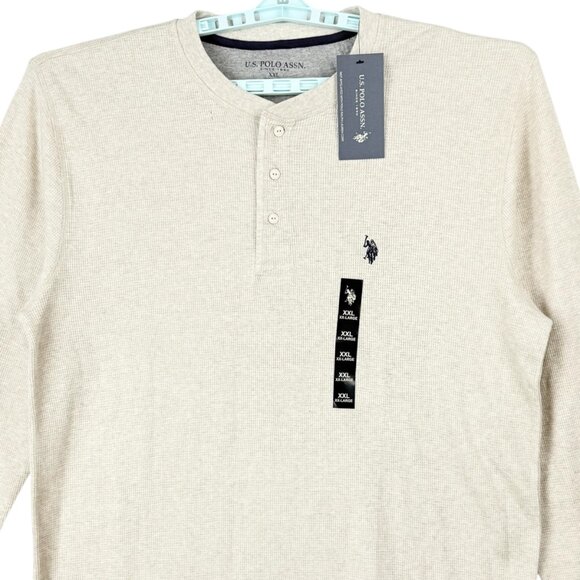 U.S. Polo Assn Men's Pullover Long Sleeve Sand Heather Henley Shirt Size XXL NWT - Picture 3 of 9